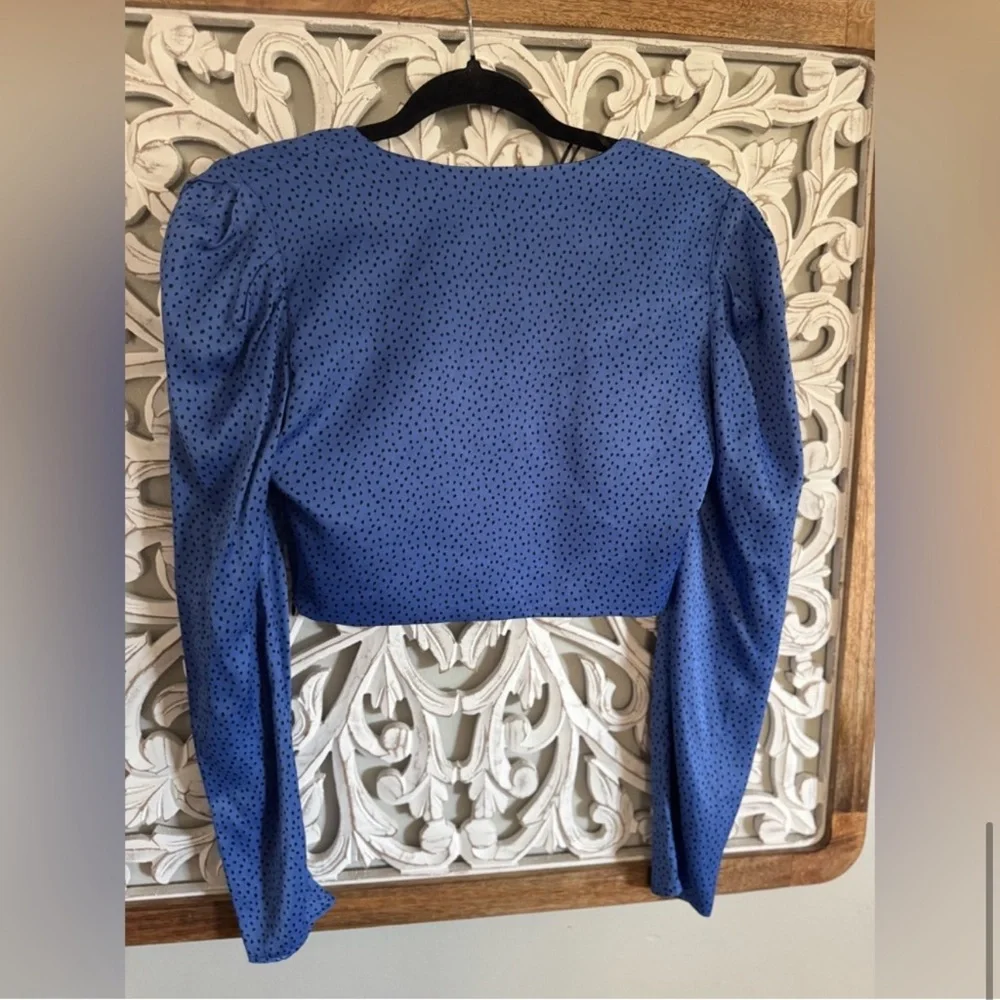 BLOGGERS FAVORITE Zara Blue Square Neck Long Sleeve Top ✨ Chic Fitted Cropped